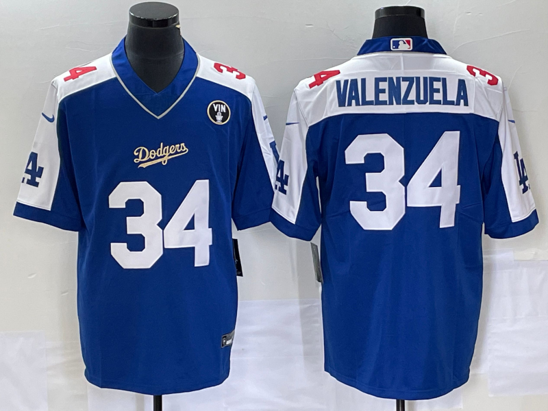 Men's Los Angeles Dodgers #34 Toro Valenzuela Blue Vin Scully Patch Stitched Jersey Men's Los Angeles Dodgers #34 Toro Valenzuela Blue Vin Scully Patch Stitched Jersey